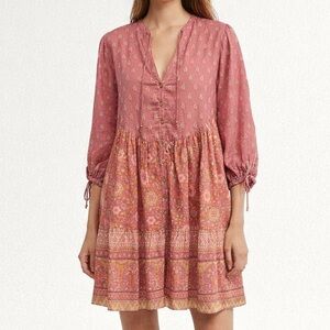 Spell & The Gypsy‎ Collective Utopia Tunic Mini Dress Size L pink Boho Tiered